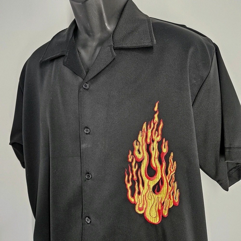 NX Clothing Men's Black Flaming Shirt Size Large Cars Bikers
